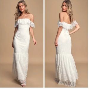 Lulu’s white off-the-shoulder maxi dress